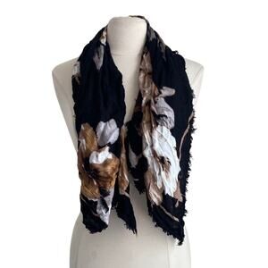 Floral Scarf Black Tan One Size